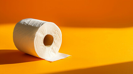 Toilet paper roll on orange color background . Made with generative ai