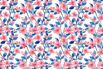 Watercolor floral blossom seamless pattern