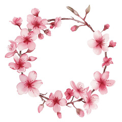 Watercolor illustration of cherry blossom wreath flower on a white background