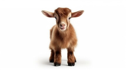 An adorable kid goat, centered, photorealistic, white background