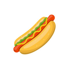 Street food menu item with hot dog on white background. Realistic vector detailed illustration.