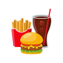 Burger French Fries and Combo Street Food Menu Item Vector Detailed Illustration on white background