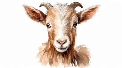 Obraz premium Watercolor face of goat on white background, realistic, 