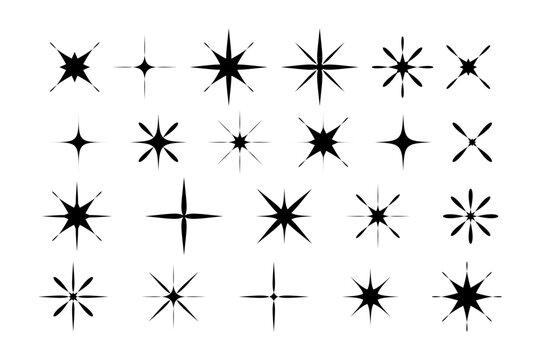 Set of Y2k stars in flat style for retro design. Collection of black silhouettes of stars. Vintage aesthetic signs and symbols 80s, 90s. Vector illustration.