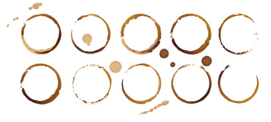 Vector coffee cup stains, Isolated On White Background, tea ring stamps Illustration - obrazy, fototapety, plakaty