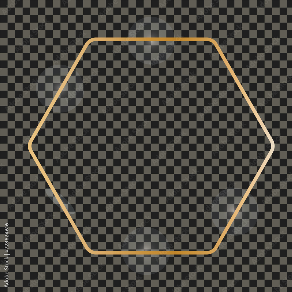 Poster glowing vintage gold frame with shadows isolated on transparent background. rectangular frame with l