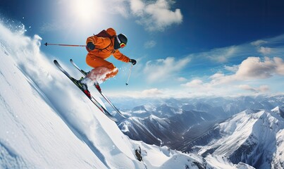 Naklejka na ściany i meble Thrilling Ski Adventure on a Snowy Slope