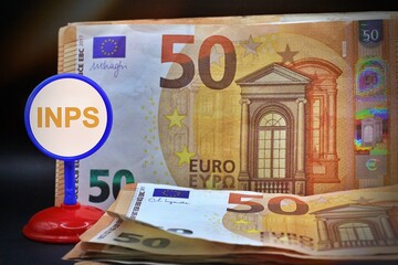 Euro banknotes with INPS Italian pension institution inscription