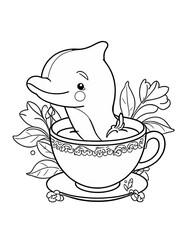 Dolphin  in a cup coloring book for children
