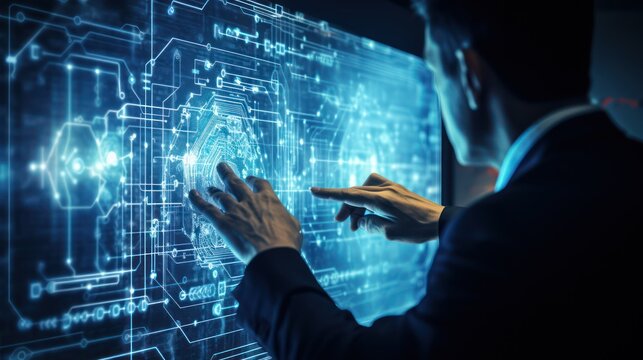 Artificial Intelligence Robotic Arm Touching Large Screen