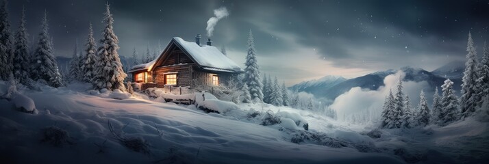 A Serene Abstract Of A Winter Chalet Scene, Background Image, Background For Banner, HD