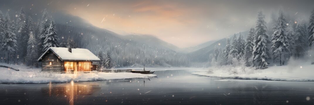 A Serene Abstract Of A Winter Chalet Scene, Background Image, Background For Banner, HD