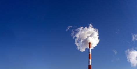 Factory pipe polluting air, smoke from chimneys. environmental problems, ecological theme. Banner...
