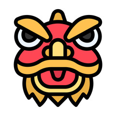 Dragon head icon with flat color and outline style