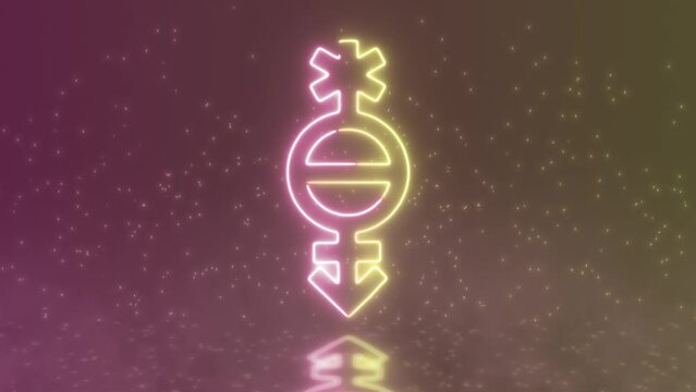 Neon Pangender Symbol Icon with a Particle Background. Gender Indicator. Gender Diversity and Equality. Neon Sign. Neon Pink and Yellow Pangender Sign