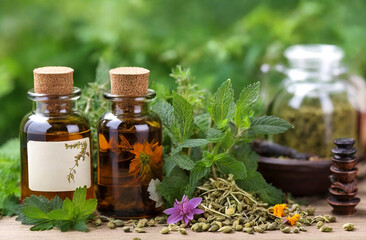 herbal medicine close up on white background