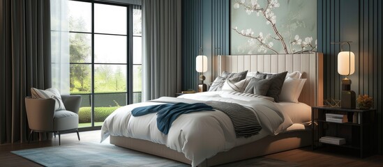 Bedroom featuring bed with accent wall