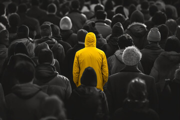 Obraz premium Stand Out: One in the Crowd in Vibrant Yellow