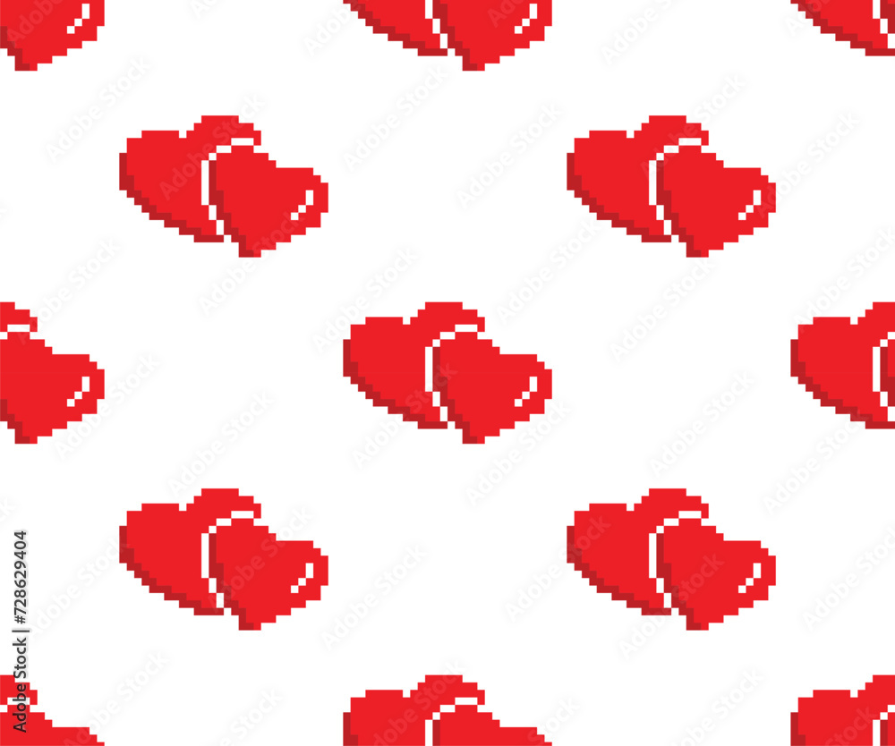 Poster pixel heart seamless pattern vector love background pixel art for 8 bit game