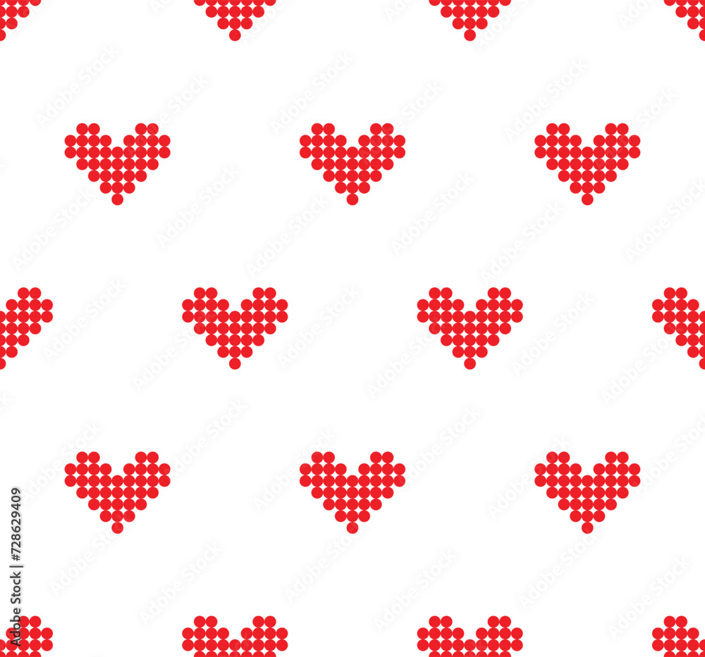 Poster pixel heart seamless pattern vector love background pixel art for 8 bit game