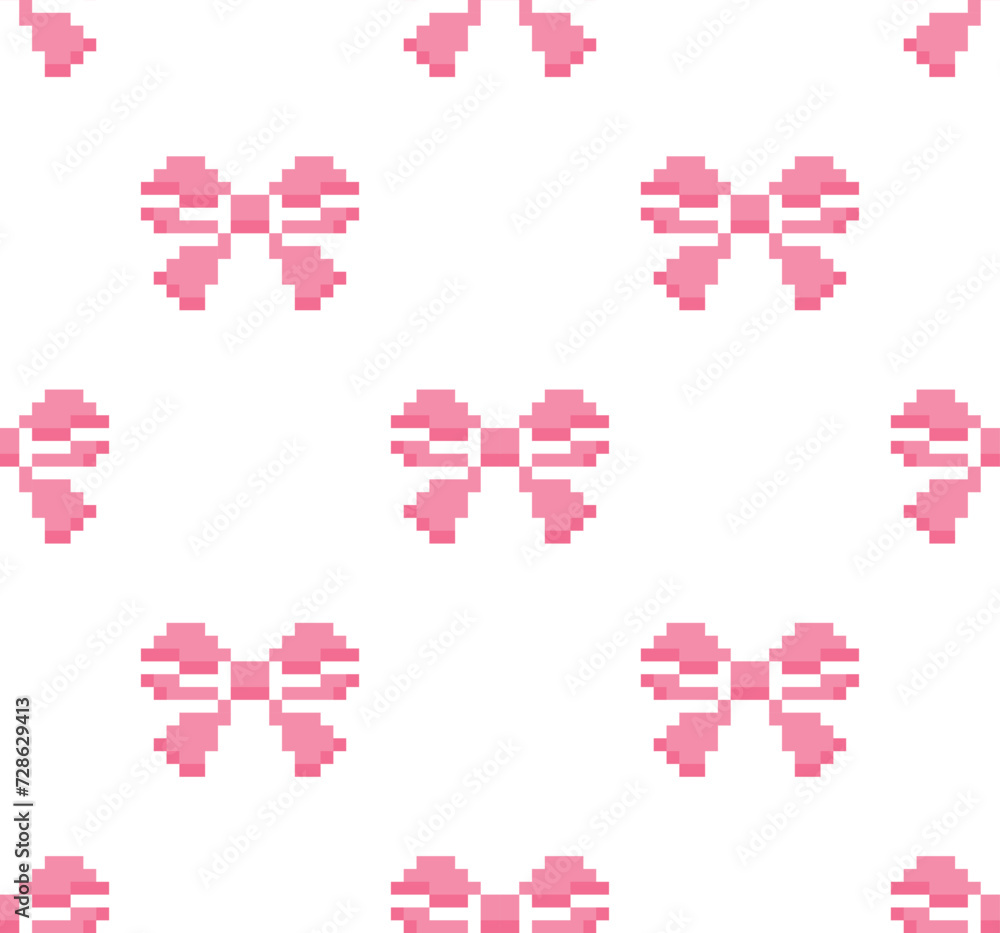 Poster pixel ribbon bows seamless pattern vector bow background pixel art for 8 bit game