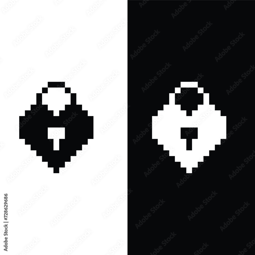 Poster pixel heart lock icon vector pixel art for 8 bit game