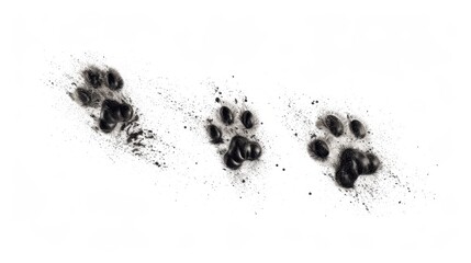black traces of cat on white background - obrazy, fototapety, plakaty
