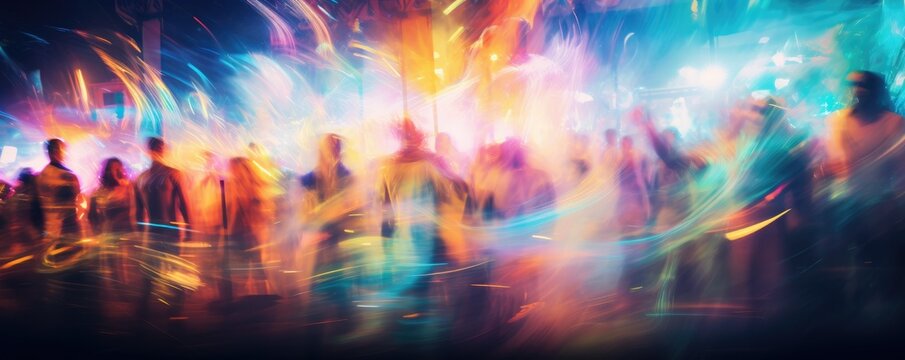 party people dancing at concert blurred shining background