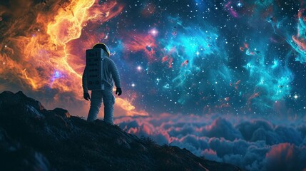 astronaut in space suit looking at the sky - obrazy, fototapety, plakaty