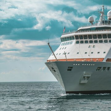 Luxury cruise liner underway. Tour travel and spa services
