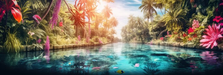 Obraz na płótnie Canvas A Tropical Paradise Scene In Abstract Form, Background Image, Background For Banner, HD