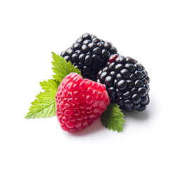Blackberry with raspberry on white backgrounds