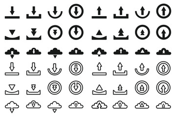 icon set of download and upload buttons, simple design for graphics. eps 10.
