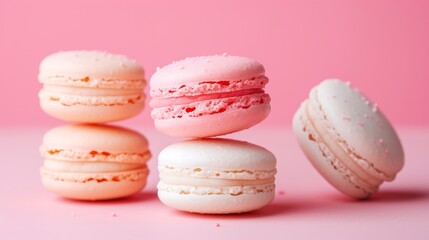 Fototapeta na wymiar pink macarons on bright pink background