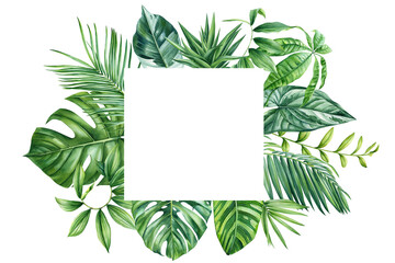 Green frame. Tropical flower leaf. Luxury botanical clipart, Organic plant botanical for banner, poster, cards template - obrazy, fototapety, plakaty