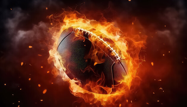 American Football Ball on Fire