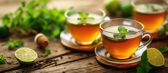 Plexiglas foto achterwand Honey-infused tea blend with lime and lemongrass. © Emin