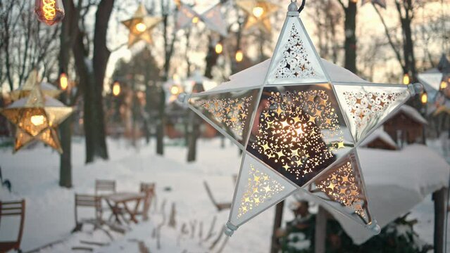 Christmas decorations with stars and orange light
