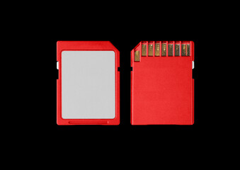 Old SD micro case on black background. Isolated card transparent mockup. Clean cover box template.