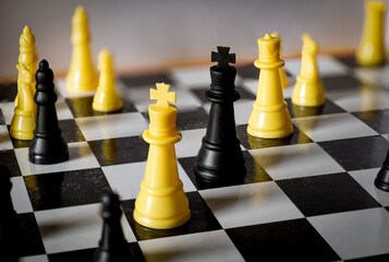 Chess pieces on the chessboard The concept of confrontation