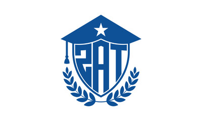 ZAT three letter iconic academic logo design vector template. monogram, abstract, school, college, university, graduation cap symbol logo, shield, model, institute, educational, coaching canter, tech