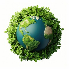 Earth day concept with 3d globe and leaves background, Generative AI