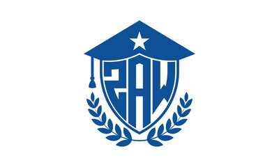 ZAW three letter iconic academic logo design vector template. monogram, abstract, school, college, university, graduation cap symbol logo, shield, model, institute, educational, coaching canter, tech