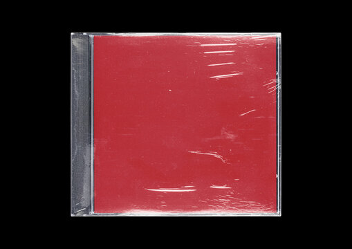 CD disk video case on black background. Isolated music transparent mockup. Clean cover box template.
