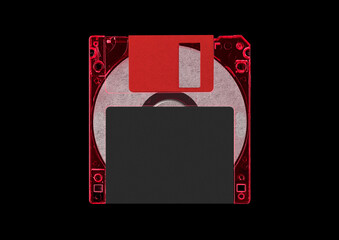 Floppy disk or diskette case on black background. Isolated transparent mockup. Clean cover box template.