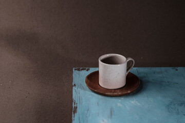 empty white cup for turkish or greek coffee with , all natural organic materail
