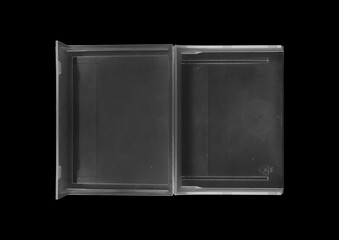 Case on black background. Isolated transparent mockup. Clean cover box template.