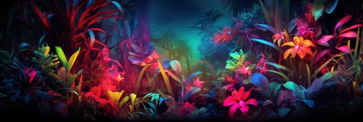 An Electric Neon Jungle With Vibrant Abstract, Background Image, Background For Banner, HD - obrazy, fototapety, plakaty