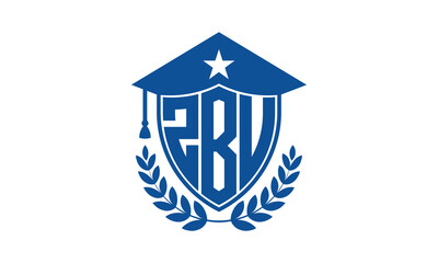ZBU three letter iconic academic logo design vector template. monogram, abstract, school, college, university, graduation cap symbol logo, shield, model, institute, educational, coaching canter, tech