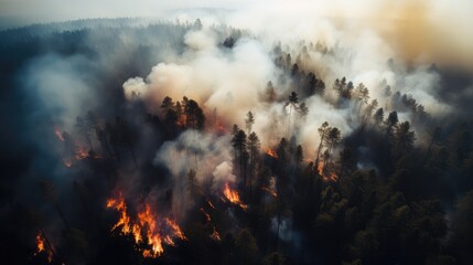 Fototapeta premium Aerial photography at high altitude of a fire in a forest